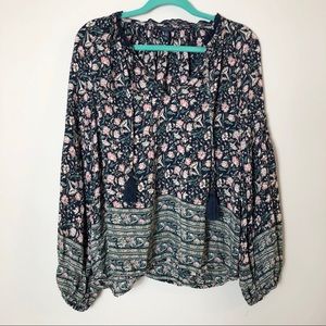 Lucky Brand Long Sleeve Floral Boho Blouse Size Large